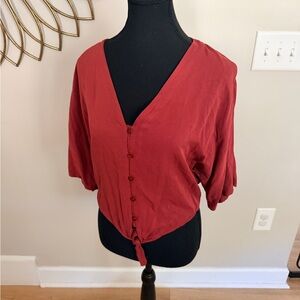 Abercrombie Women's Button-Front Knot Blouse - Rust Red